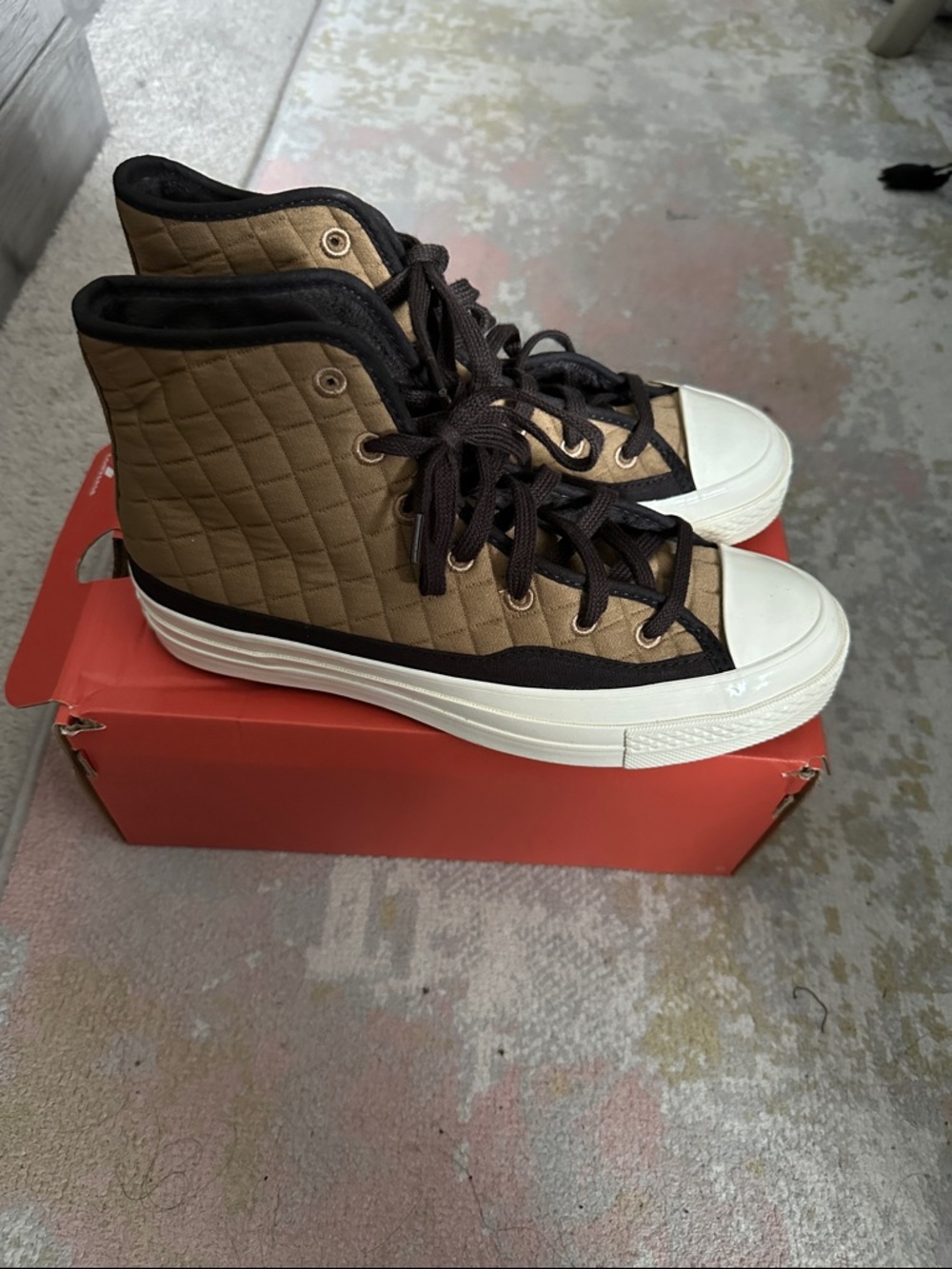 Converse High-Top Sneakers in Brown & White with Black Accents - Picture 3 of 5